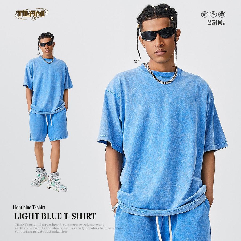 TILANI Men's Retro Washed Cotton Short-Sleeve T-Shirt