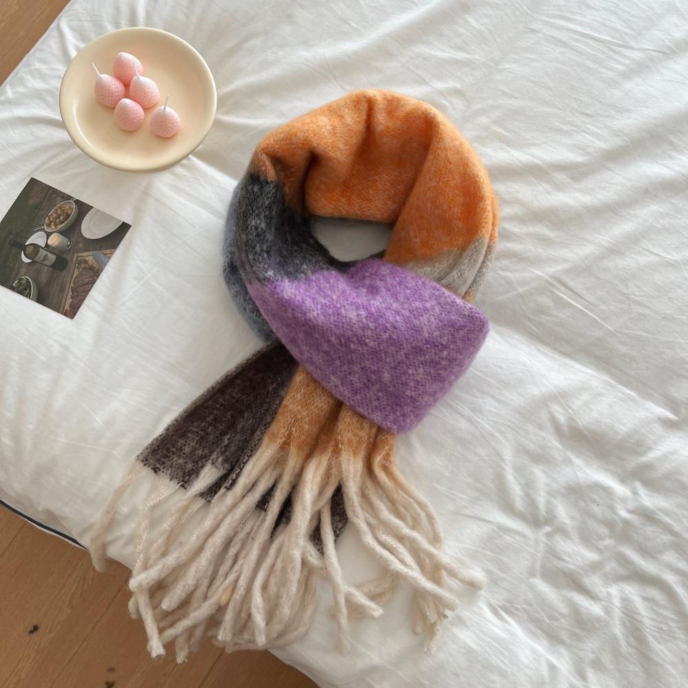 

Wool Rainbow Cashmere Scarf Thicken Winter Tassel Neckerchief Colorful Plaid Plush Shawl Student