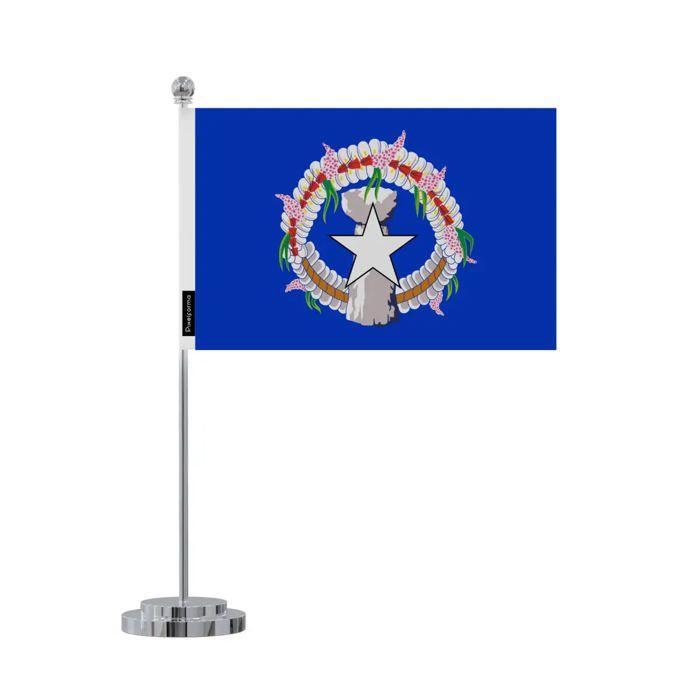 Drapeau de bureau - Îles Mariannes du Nord - 14 x 21 cm - Polyester - Impression recto/verso - Acier inoxydable