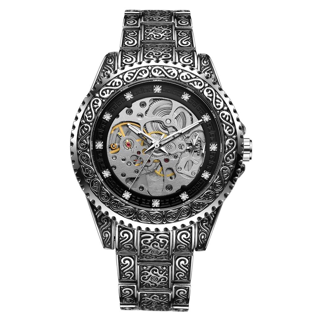 Transparent Leather Band Automatic Mechanical Skeleton Watch for Men Custom Logo