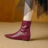 Women's Retro Pointed Toe Ankle Boots - Woven, Slimming Design & Inner Lift for 2025 Autumn/Winter Collection.