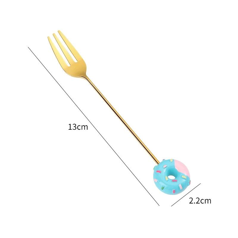 Cuillère-Fourchette Donut Mignonne en Acier Inoxydable Cuillères à Glace Gâteau Dessert Cuillère à Remuer le Café Bonbon Mignon Dessin Animé Cuillère à Thé Vaisselle