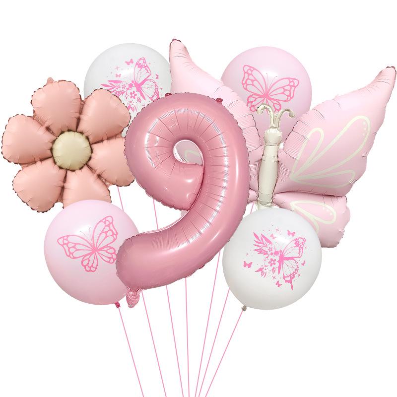 Růžový Motýl 32" Hliníková Sada Balónků pro Oslavu Narozenin a Baby Shower