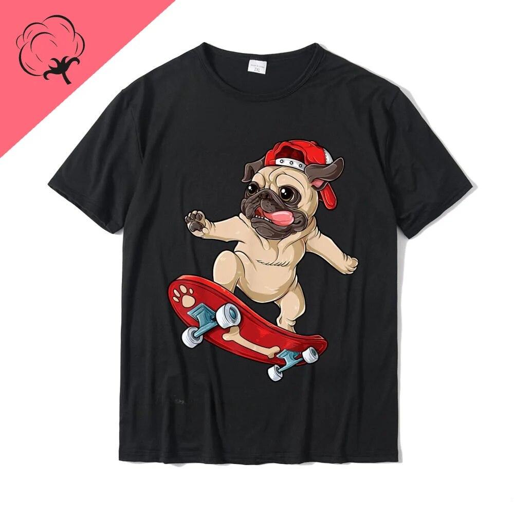Tričko Mops Skateboard Psí Štěně Funny Skateboard Tričko Skateboarding Funny WoUnisex trička Unisex trička Unisex Trička s grafikou pro volný čas