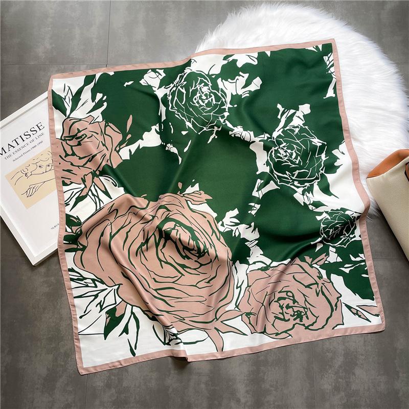 Rose Silk Scarves Female Twill Silk Bandana Garnish Shawl Autumn and Winter Scarf Color Matching Fashion Scarves Sunscreen