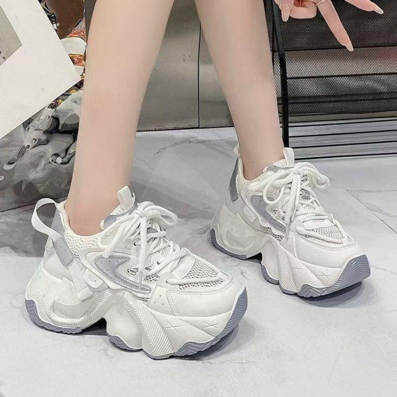 

Pink cute wind thick-soled heightening dad shoes spring and summer new comfortable and breathable sports dad shoes 34 серебряный