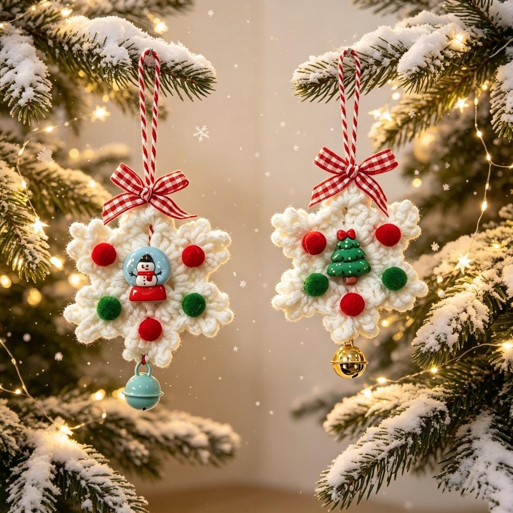 Christmas Pendant Ornament Festive Christmas Drop Ornament Bow Hanging Ornament Snowflake Shaped For Window Door Handle