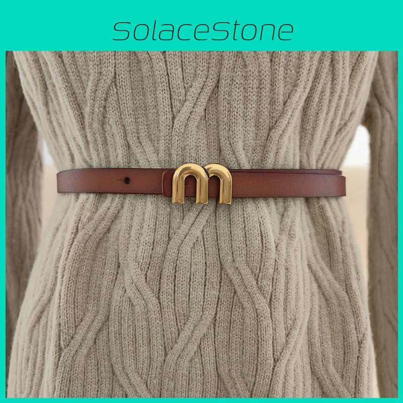 Modischer Damen Minimalistischer Echtleder Gürtel M-förmige Metallschnalle