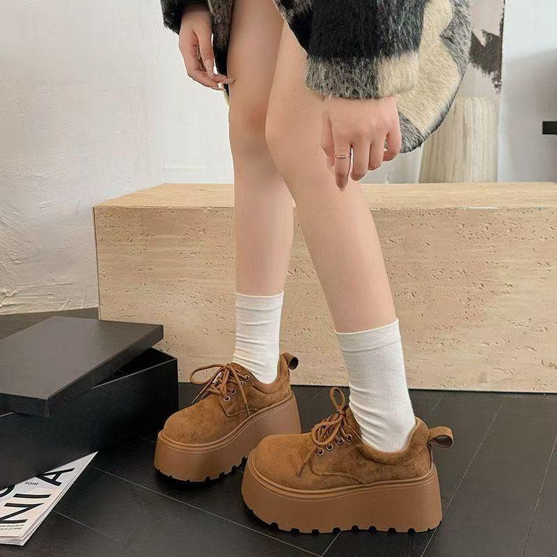 British Style Muffin Platform Casual Shoes Women's 2025 Autumn New Small Height-increasing Board Shoes Versatile Fashion Single Shoes