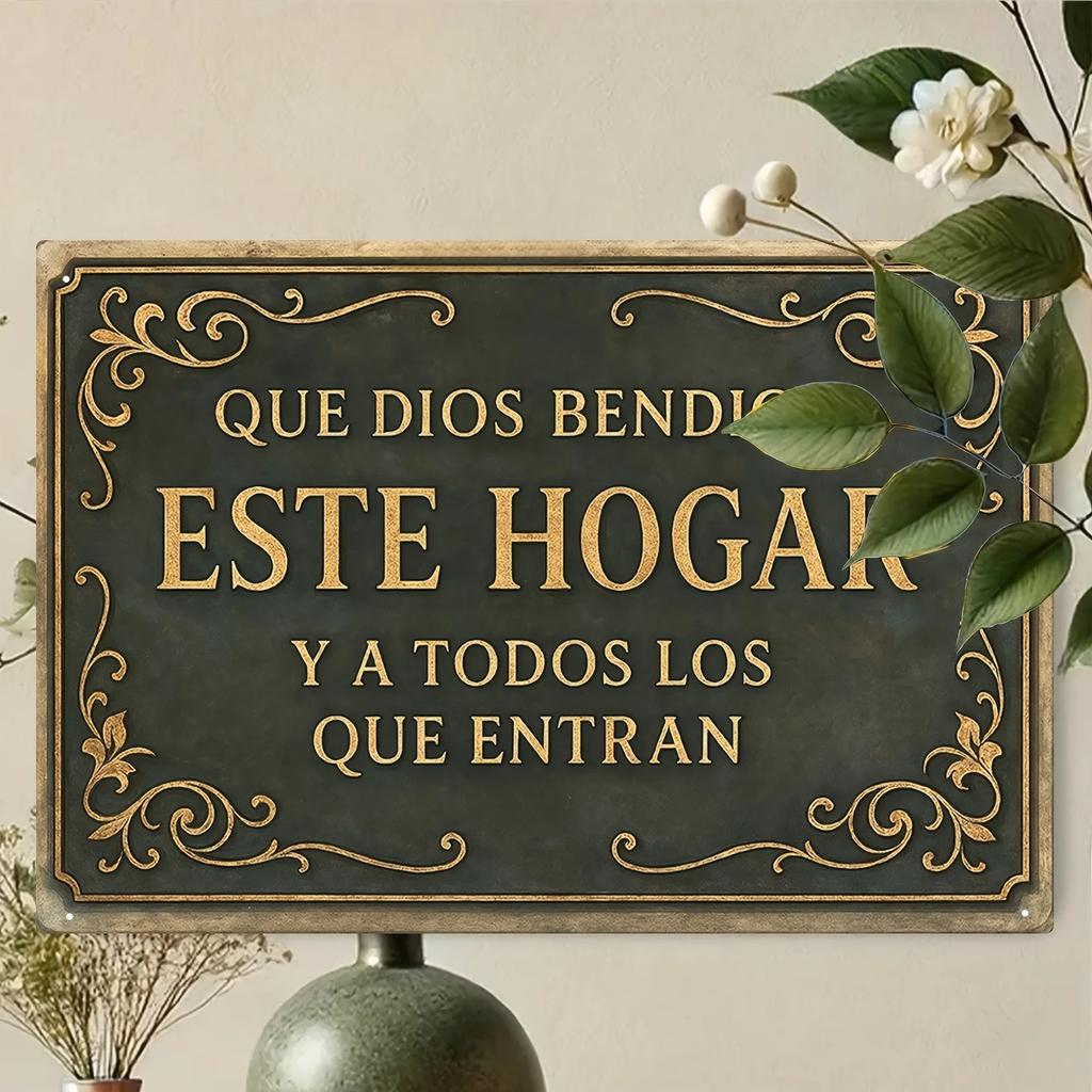Metal Wall Art Sign, Spanish “ This Home” Quote, Rustic Iron Wall Decor For Living Room, Bedroom, Dining Room 20*15cm