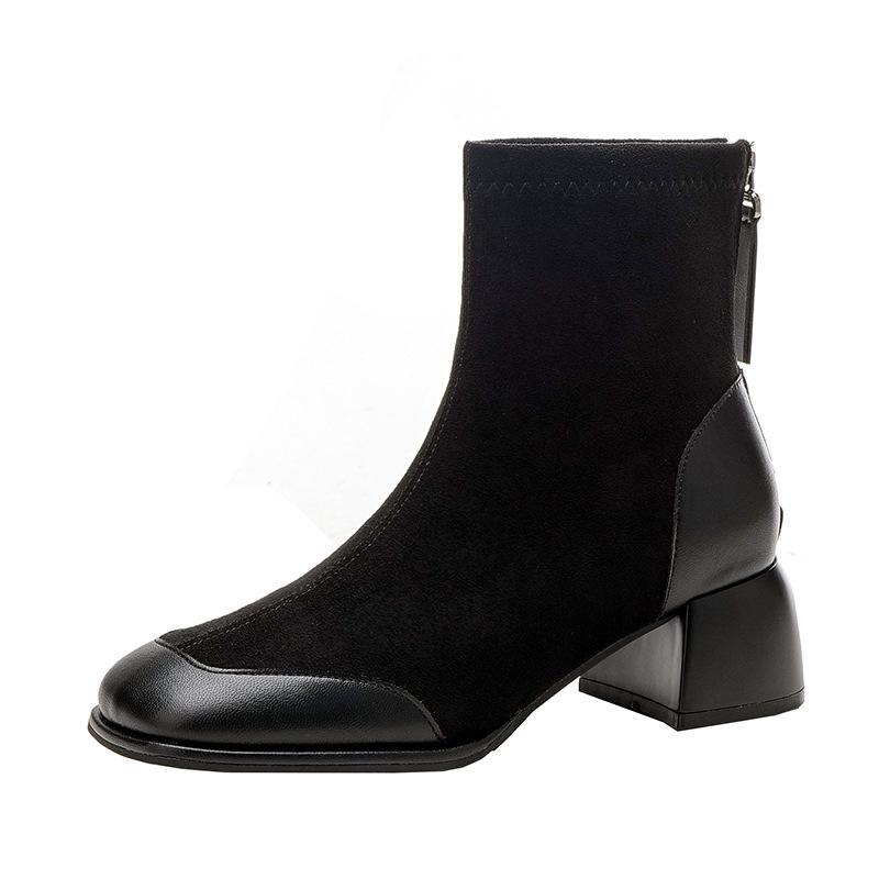Yuexinwang genuine leather flat for Huizhou women's shoes grape mother same short leather boots autumn and winter new thickened Martin boots women