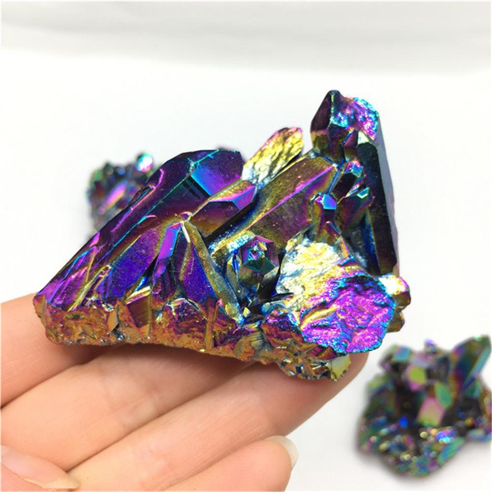 1pc Natural Quartz Crystal Rainbow Titanium Cluster Point Rare Home Decoration Craft Reiki Stone Can Healing Specimen Mineral