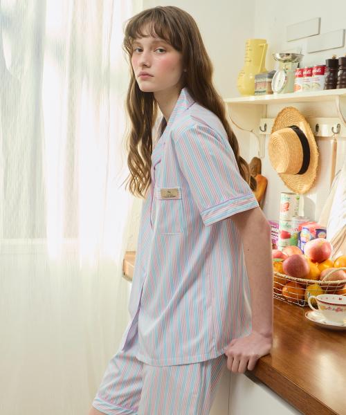 

[Pink Zone] Unisex Candy Veil Short Sleeve Collar Pajama Set [Shipped from Korea] 100% Authentic M