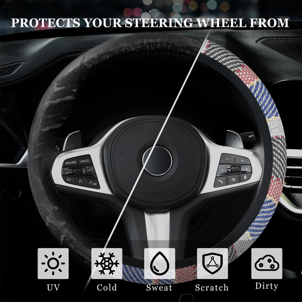 Ultra-Thin Summer Non-Slip Breathable Car Steering Wheel Cover Leather Print Design - No Inner Ring Handlebar Accessory Included