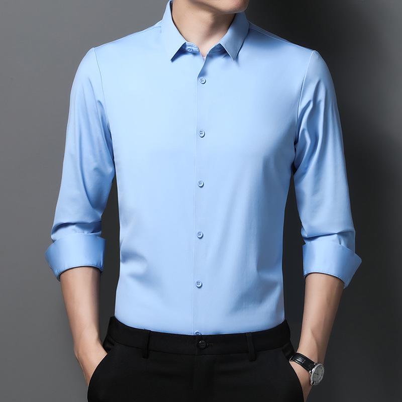 Men's Solid Color Stretch Long-Sleeve Button-Down Shirt - Autumn 2022