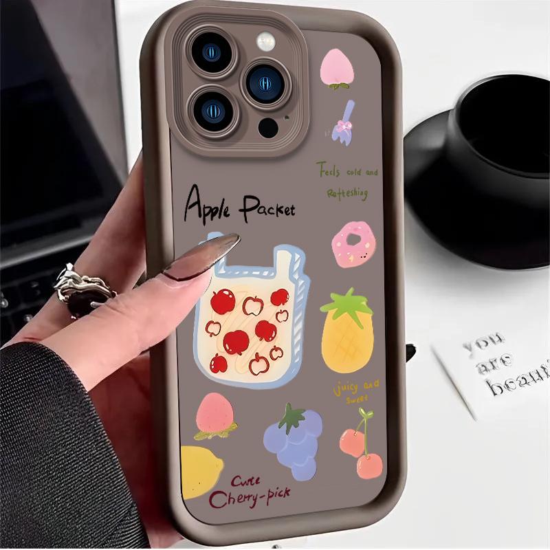 Fresh Fruit Graffiti Series Strawberry Apple Case for iPhone 17 Air 16 E 15 14 Plus 13 12 Mini 11 Pro Max Dustproof Soft Cover