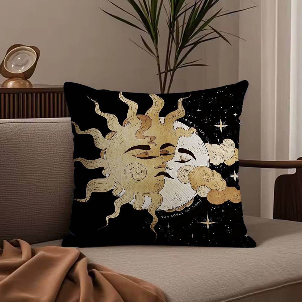Sun Moon Mandala Series Pattern Pillow Case Anti-dustmite Pillowcase Invisible Zipper Silky Short Plush Sofa Cushion Cover