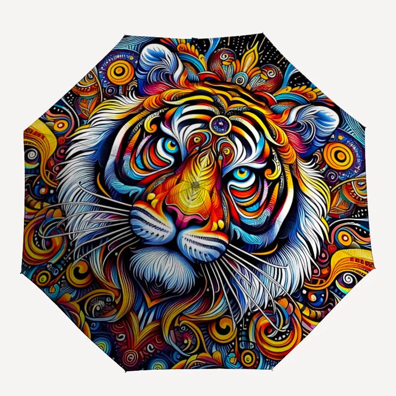 

1PC Tiger Mandala Automatic Open/close, All-Season Portable Folding Umbrella for Women & Men yy250919158