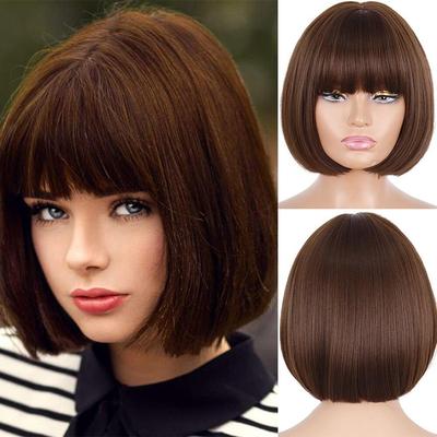 Perruque Bob courte avec frange pour femmes, perruque synthétique noire pour fête, usage quotidien, longueur d'épaule, perruque colorée de Cosplay