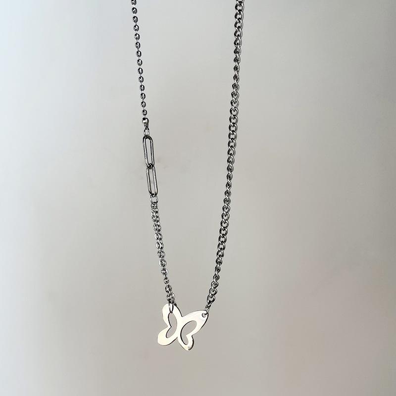 Hollow Butterfly Necklace Women's Light Luxury Niche Ins Design Sense Premium Sweater Chain Accessories Titanium Steel Necklace Pendant Women