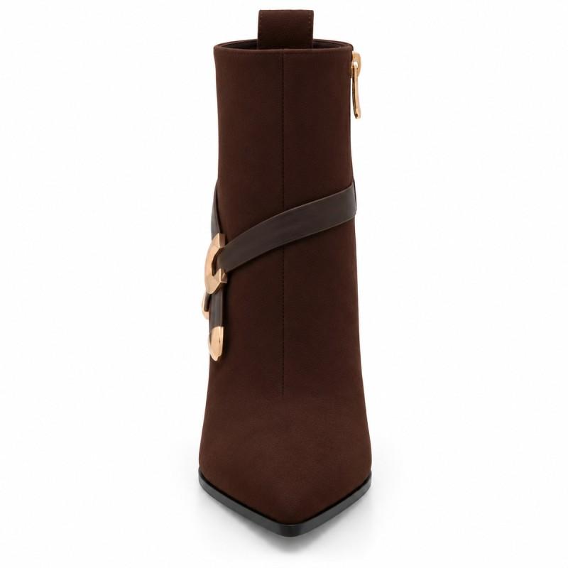 Botín Marrón Tacón Con Hebilla Dorada Montevita Loretoza 105396