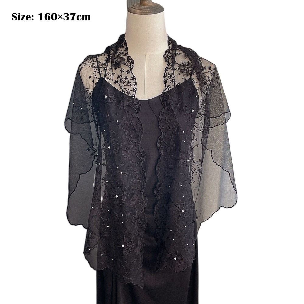 Literary Retro Women's Lace Scarf Elegant Embroidered Flower Sunscreen Shawl Long Female Headscarf for Women