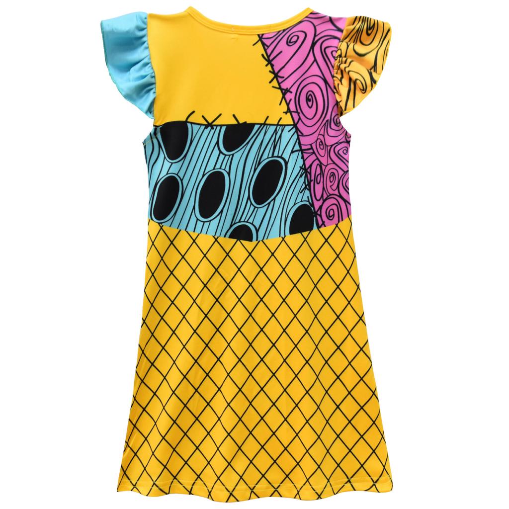 Girls Sally Cosplay Dress The Nightmare Before Christmas Print Gothic Outfit Halloween Carnival Fancy Stage Party Horror Costume
