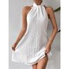 Summer Halter Neck Textured Stripe Sleeveless Mini Dress