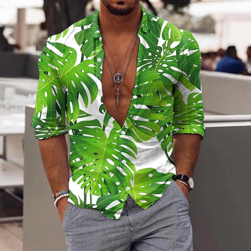 Herren Blumenhemd Tropic Leaf 3D-Druck Hemden Männer Mode Hawaiihemd Lässige Strand Kurzarm Bluse Herren Revershemd Junge
