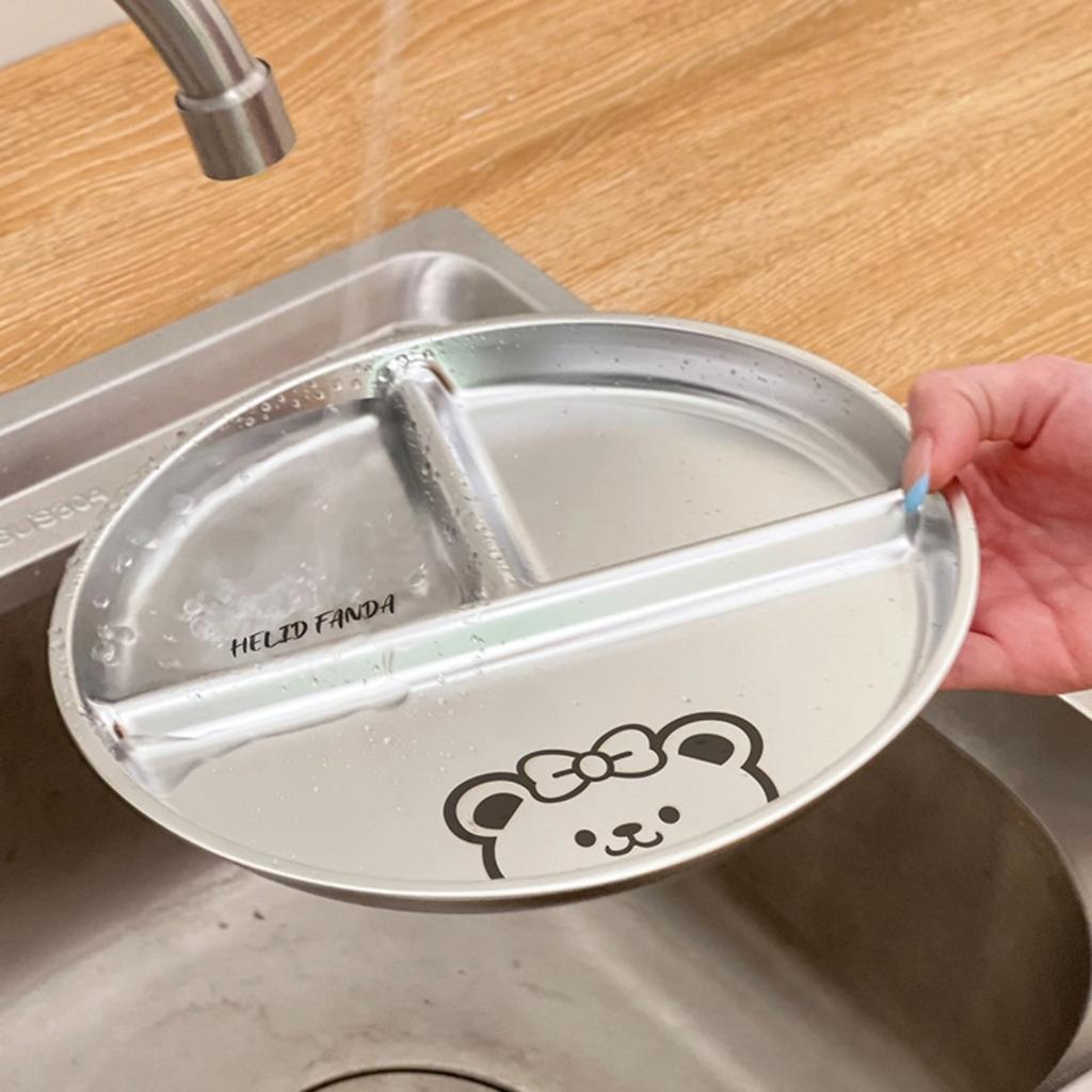 304 Stainless Steel Food Plate Dishes Reusable Round Divided Dinning Plates Fruit Salad Plate For Kids Students Dishwasher Safe