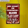 2D Flat 1pc Vintage German Firefighter Aluminium Wall Art Sign, 8x12 Aluminium Rustic Home Decor Fire Station