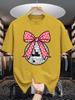 Unisex Cotton Tee Disco Ball Bow Trendy Graphic Print Loose Breathable Summer Crew Neck Casual Street T Shirt Unisex Daily Wear