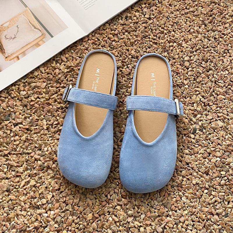 Fairy Wind Bag Head Half Slippers Female Outer Wear 2025 Summer New Flat Bottom French Square Head Lazy Muller Slippers Female