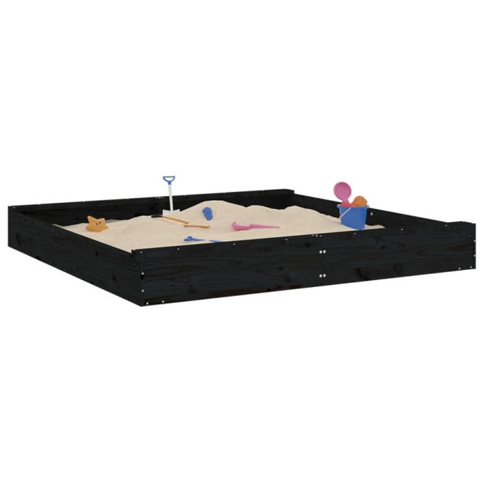 VidaXL Bac à Sable avec Sièges, Jeu de Sable pour Enfants, Aire de Jeux pour Tout-petits Jardin Extérieur, Noir Carré Bois 825041