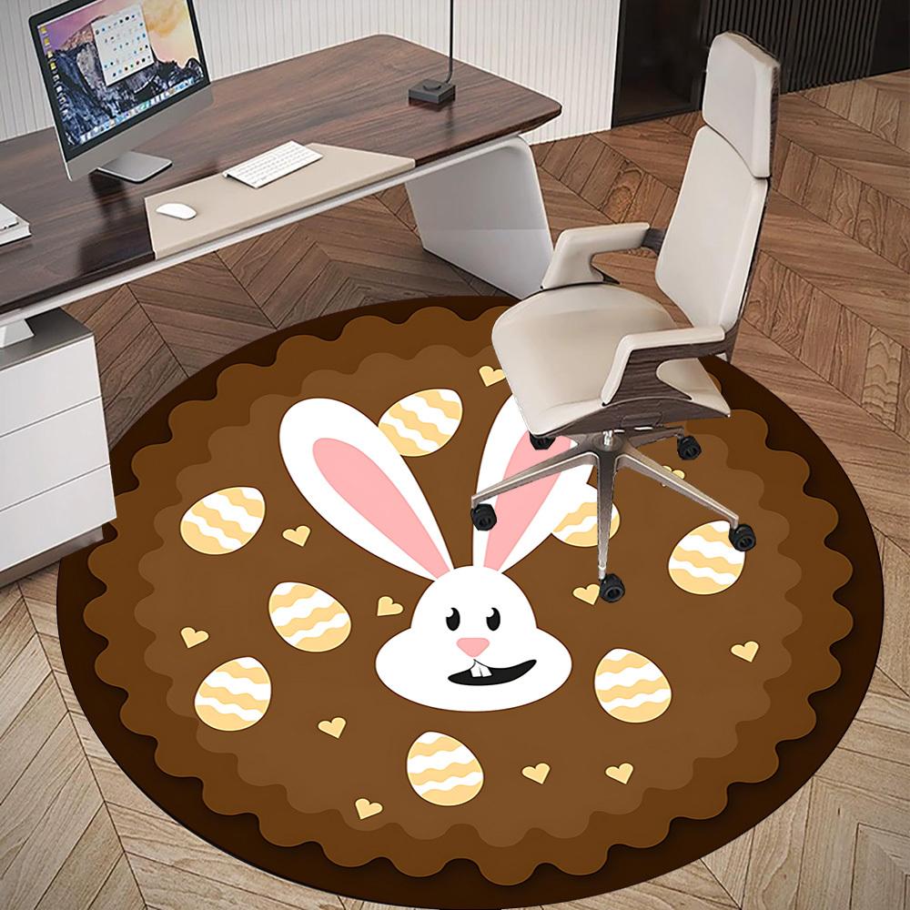 1pc Egg Rabbit Round Chair Mat Area Rug - Non-Slip, Floor Mat for Office, Bedroom, and Indoor Decor C1125171