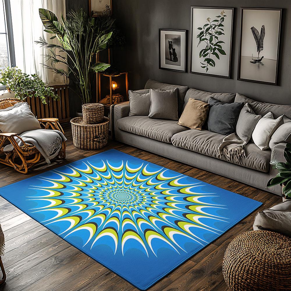 

Tuniu Optical Illusion Rotating Circle Blue White Rug Non-Slip Home Floor Carpet Mat 50cm x 80cm