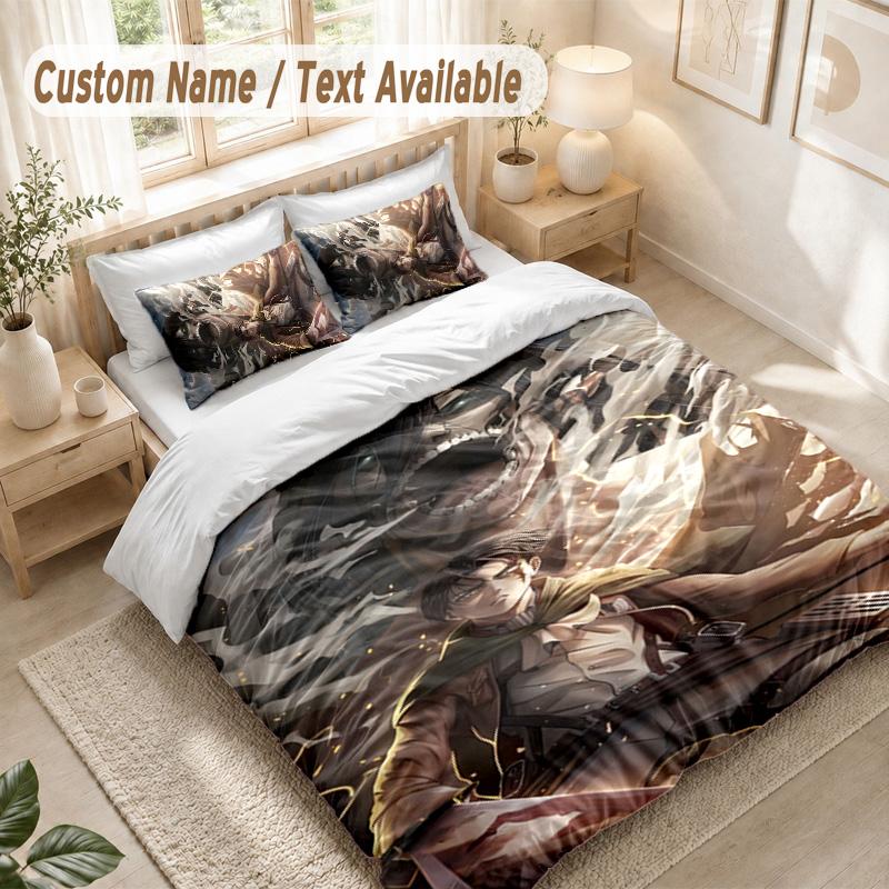Attack On Titan Bedding Set, 1 Duvet Cover & 2 Pillowcases Soft Comfortable Bedroom Home Textile Decor