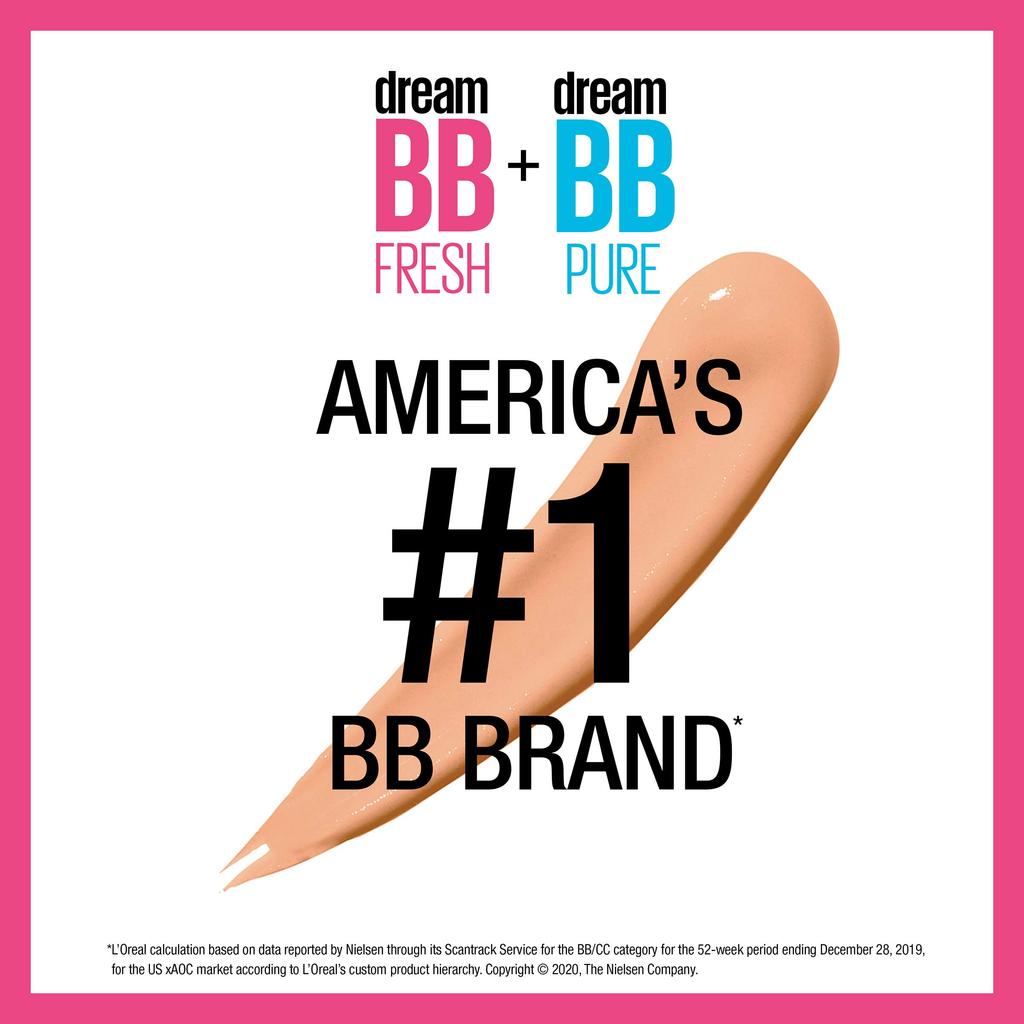 Maybelline Dream Fresh Skin Hydrating BB Cream 8-in-1 Broad Spectrum SPF 30 Sheer Tint Oil-Free Light 1 Fl Oz