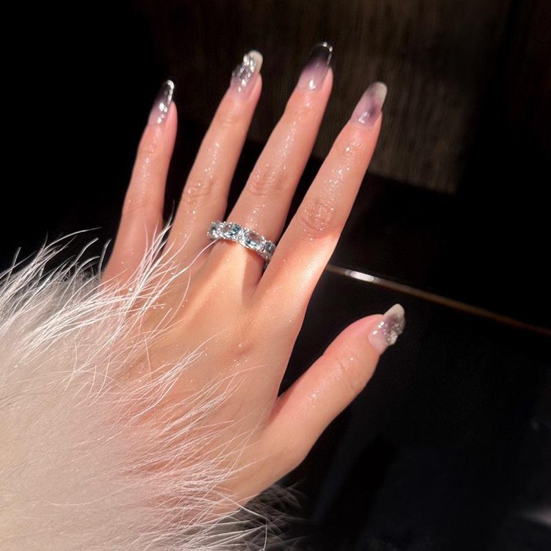 Luxury Shiny Blue Zircon Rings For Women Girls Exquisite Rhinestone Splicing Knot Knuckle Ring Bride Wedding Party Jewelry Gift