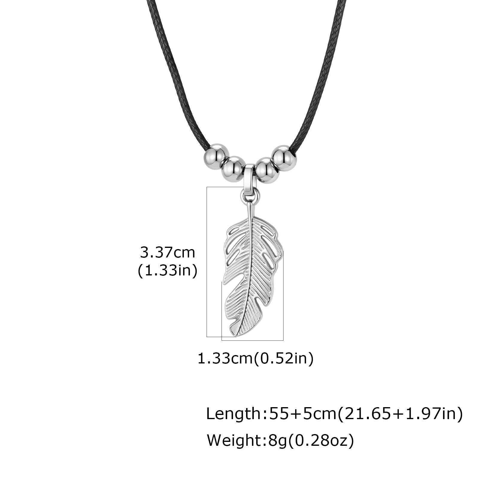 

Retro Feather Pendant Necklace for Men, Stainless Steel Leaf Necklace Adjustable Wax Rope Chain, Casual Jewelry Accessories