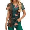 Plus Size Printed Scrub Working Uniform Tops For Women's V-Neck Print Short Sleeve Fun T-Shirts Workwear Tee With Pockets