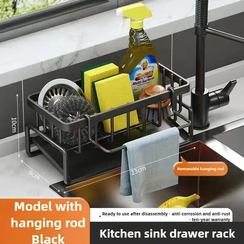 Kitchen Sink Drain Rack Organizer Sponge Storage Faucet Holder Soap Drainer Towel Rack Stainless Steel Self-draining Sink Shelf