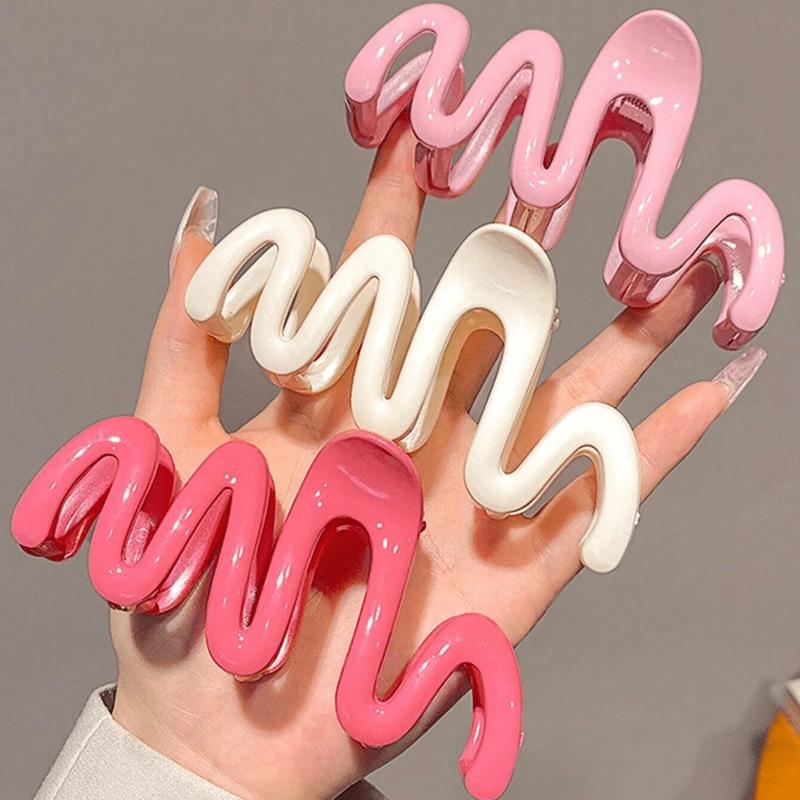 Plastic Wave Pattern Hair Clips for Women, 11cm/4.3in Size, Dopamine Color Palette, Fashion Accessories for Halloween Accessories