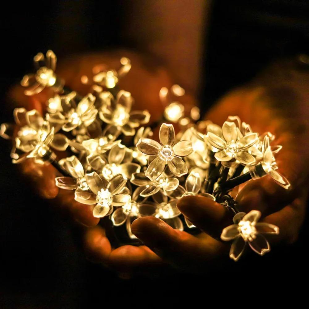 Solar Cherry Garden Flower Lights Battery-operated Garland Solar Outdoor Waterproof Lawn Pathway Christmas Decoration