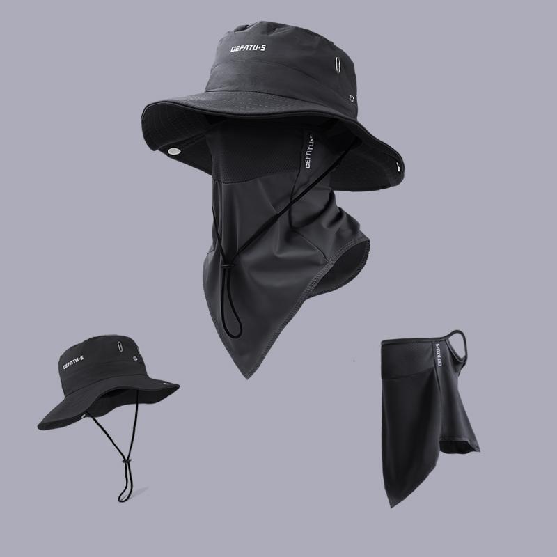 Sun Hat+Face Mask, Solid Color Foldable Brim, Beach Fishing Hat, Suitable for Beach Fishing, Hiking, Outdoor Activities