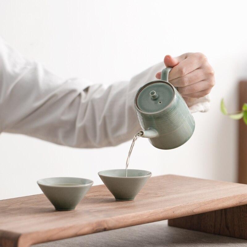 175ml Japanese Style Small Teapot Ceramic Gray Glaze Kung Fu Tea Set