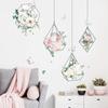 Fresh Flowers Geometric Hanging Basket Wall Stickers Living Room Bedroom Sofa Background Decoration Wallpaper Sticker Home Decor