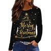 Women's Fashion Casual Slit Hem Round Neck Long Sleeve Loose Christmas Printed T-Shirt Ladies Top