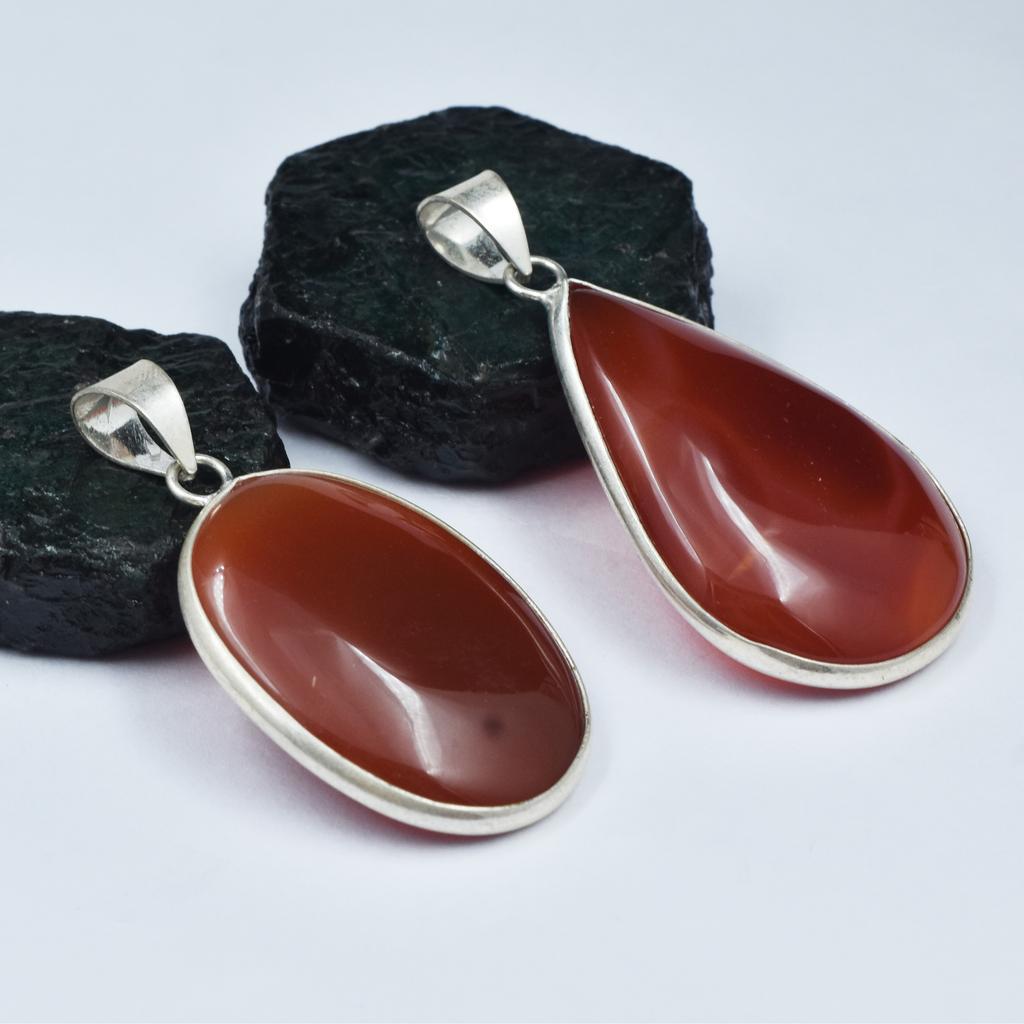 Oval-Pear Red Onyx Natural CERTIFIED Gemstone 925 Sterling Silver Pendant 100 Ct AR-1722
