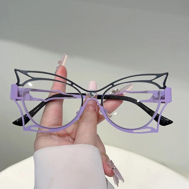 Butterfly Shaped Eyeglasses Women Fashion Hollowed Rim Blue Light Blocking Optical Frames Trendy Stylish Design Glasses